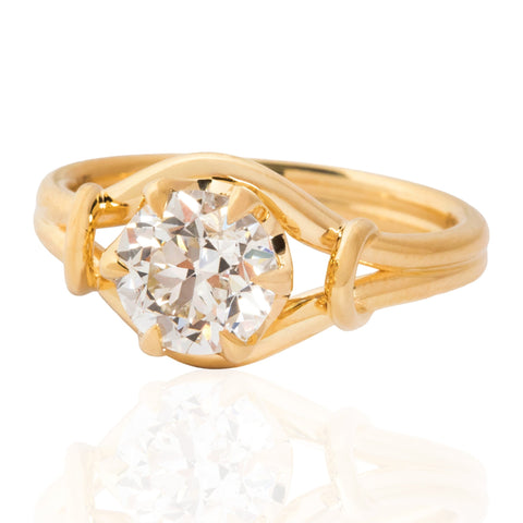 1.26ct Old European Cut Diamond Scroll Solitaire, GIA