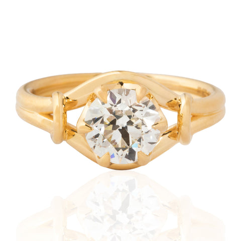 1.26ct Old European Cut Diamond Scroll Solitaire, GIA