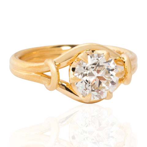 1.26ct Old European Cut Diamond Scroll Solitaire, GIA