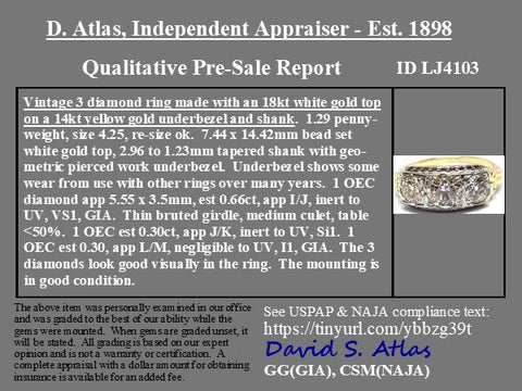 1.26ctw Vintage Old European Cut Diamond Trilogy Ring