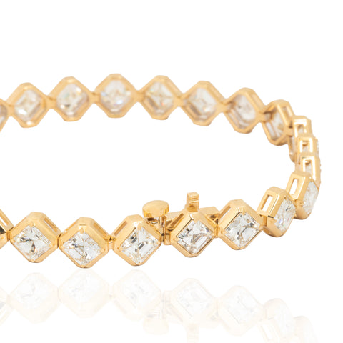 12.72ctw Asscher Cut Diamond Bezel Tennis Bracelet