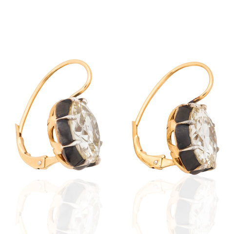 12.74ctw Old European Cut Diamond Collet Dormeuse Earrings, GIA