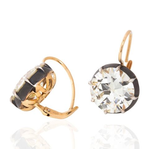 12.74ctw Old European Cut Diamond Collet Dormeuse Earrings, GIA