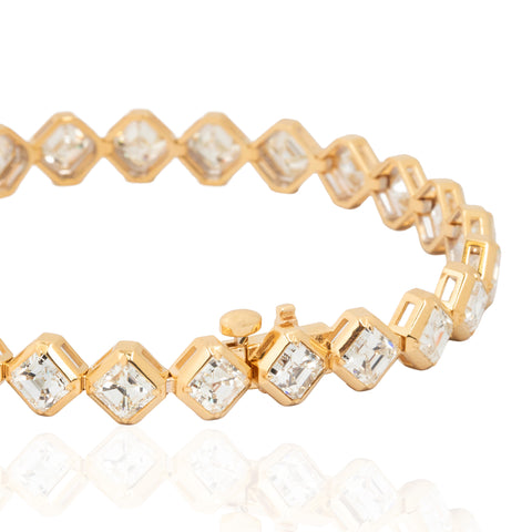 12.76ctw Asscher Cut Diamond Bezel Tennis Bracelet