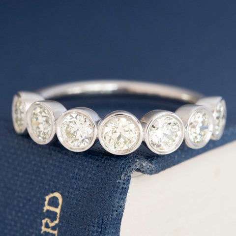 Historic style 1.27ctw Old European Cut Diamond Bezel Half-Hoop Band wedding band with Old European Cut Diamonds, unique heirloom in platinum
