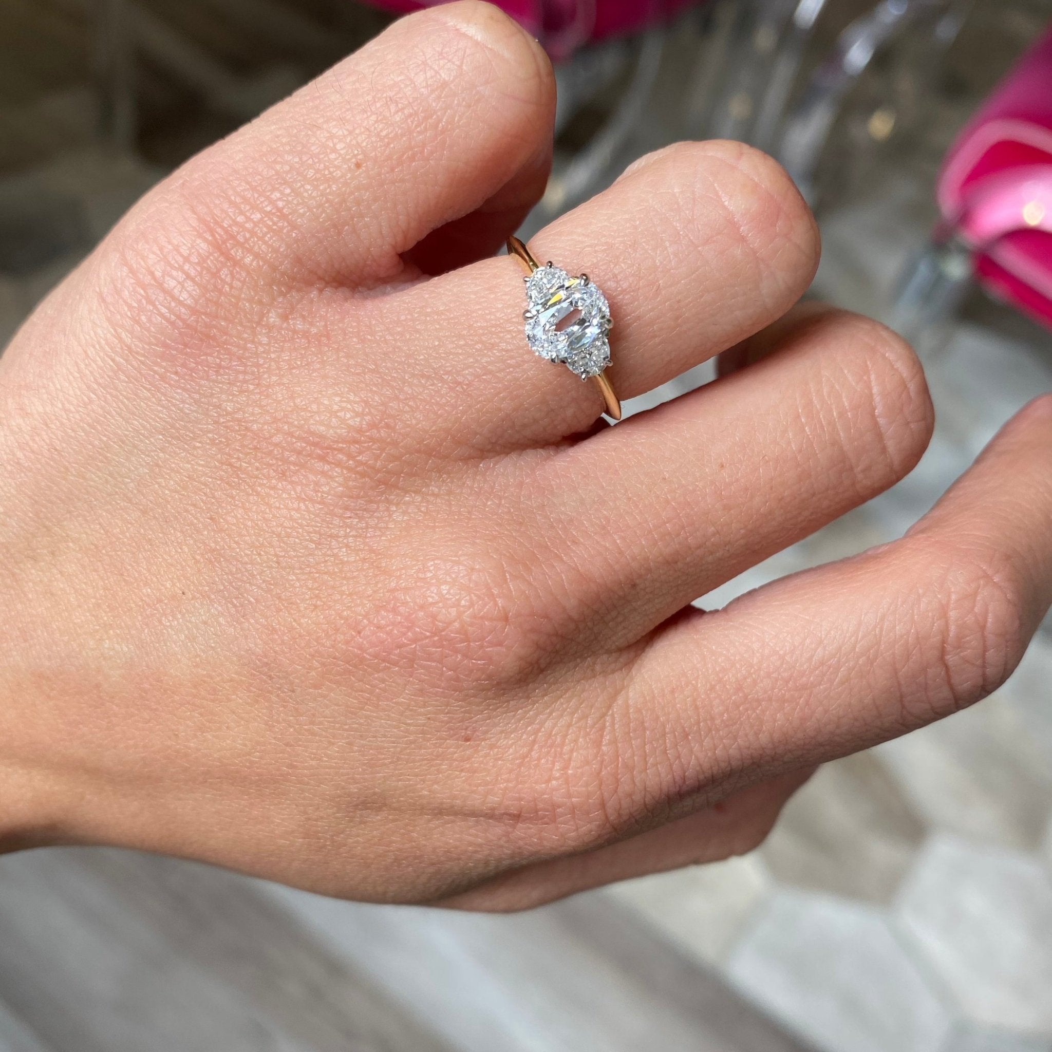 1.27ctw Oval Cut Diamond Trilogy Ring, GIA D VVS1