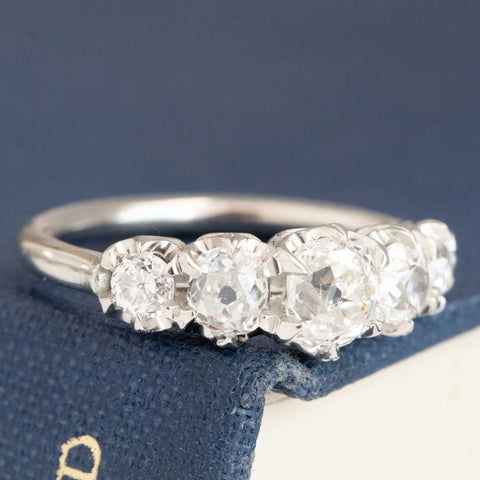 1.28ctw Old Mine Cut Diamond Graduated 5-Stone Half-hoop Band