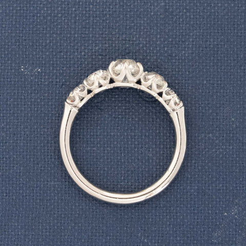 1.28ctw Old Mine Cut Diamond Graduated 5-Stone Half-hoop Band