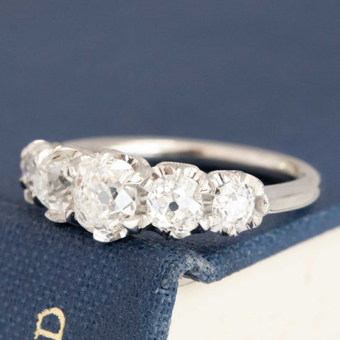 1.28ctw Old Mine Cut Diamond Graduated 5-Stone Half-hoop Band