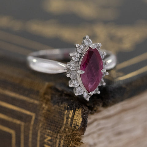 1.28ctw Pink Sapphire Diamond Halo Navette Ring