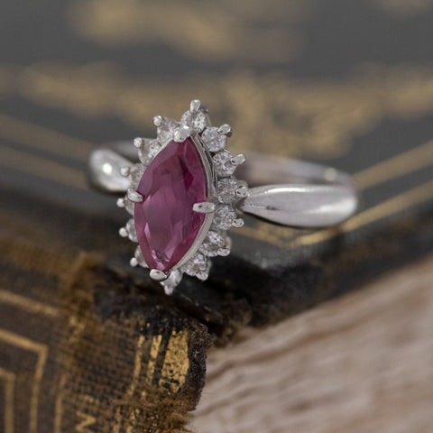 1.28ctw Pink Sapphire Diamond Halo Navette Ring
