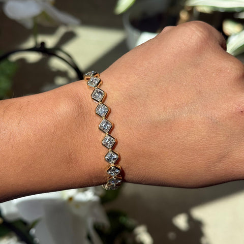 12.99ctw Asscher Cut Diamond Bezel Tennis Bracelet