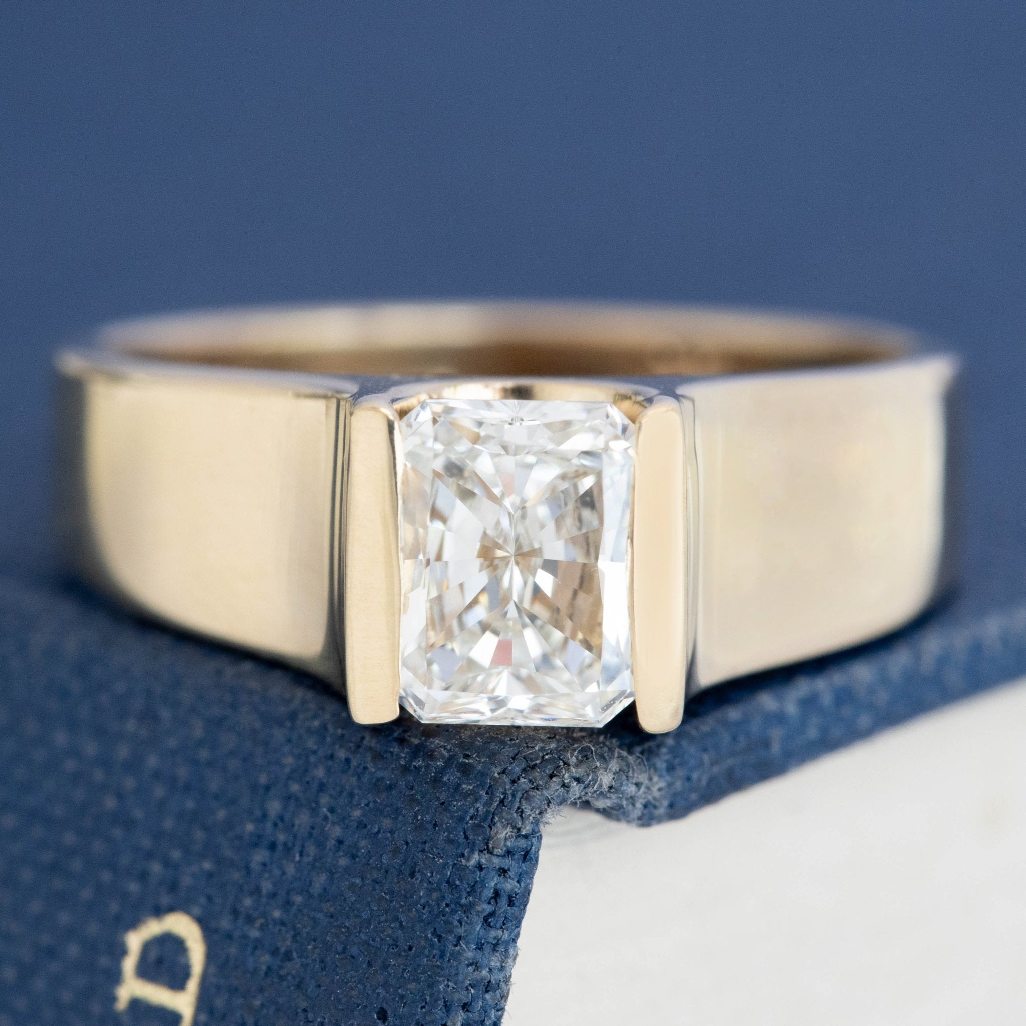 1.29ct Vintage Radiant Cut Diamond Half-Bezel Solitaire, GIA I VS1