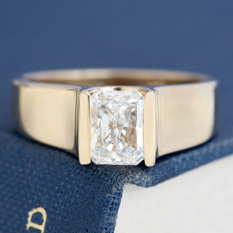 1.29ct Vintage Radiant Cut Diamond Half-Bezel Solitaire, GIA I VS1