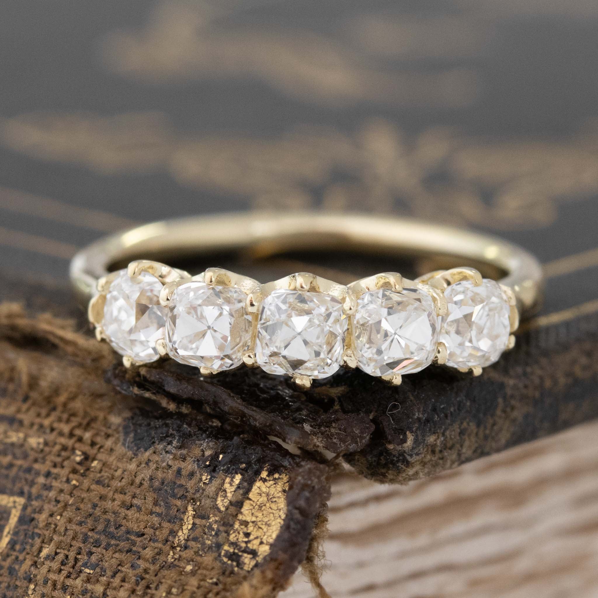 1.29ctw Old Mine Cut Diamond 5-Stone Band