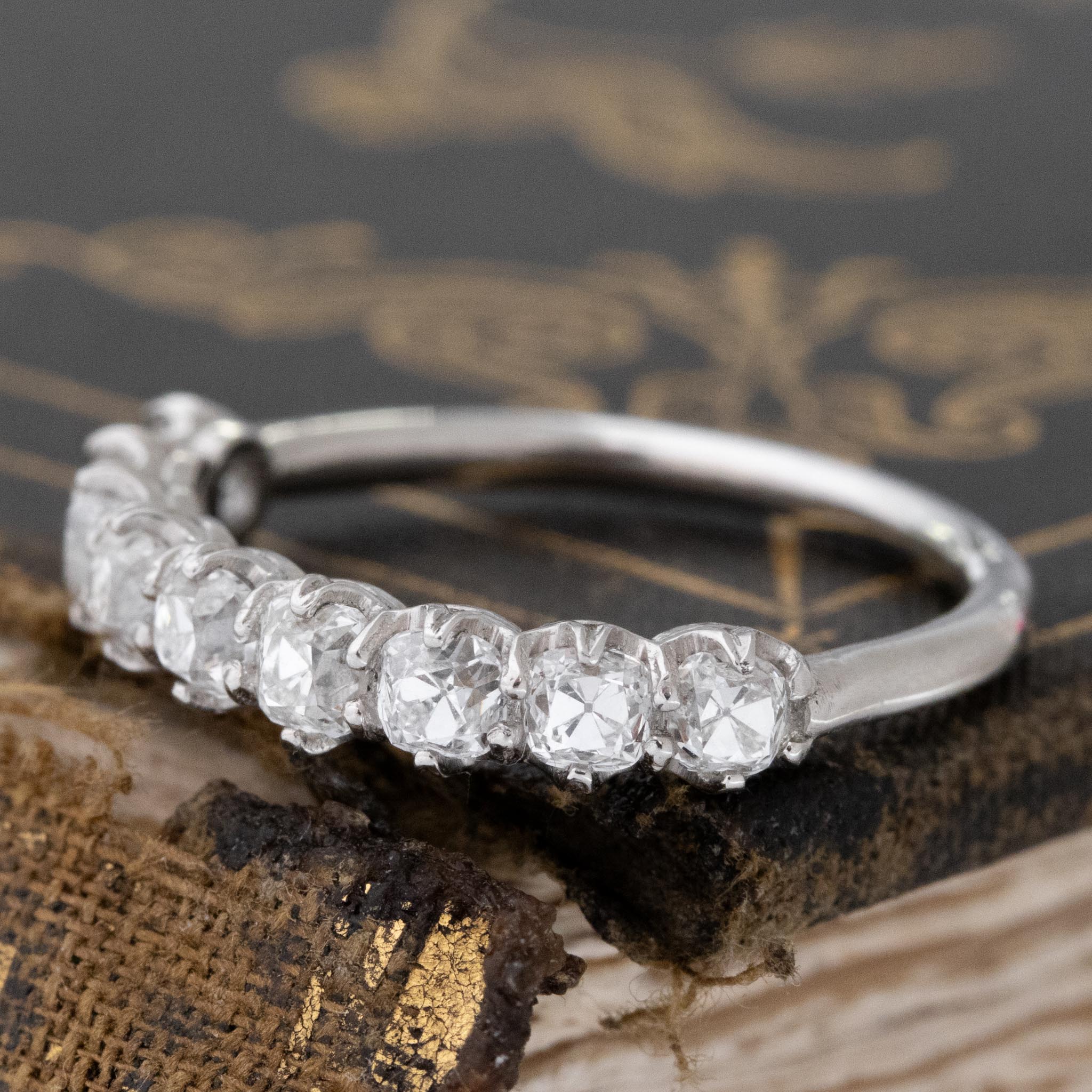 1.29CTW OLD MINE CUT DIAMOND HALF-HOOP BAND