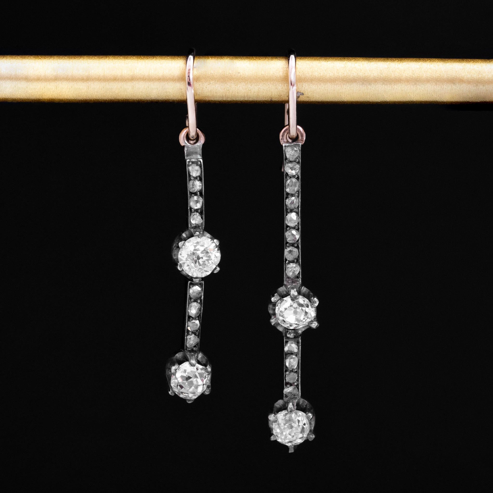 1.30ctw Antique Diamond Mismatched Conversion Drop Earrings