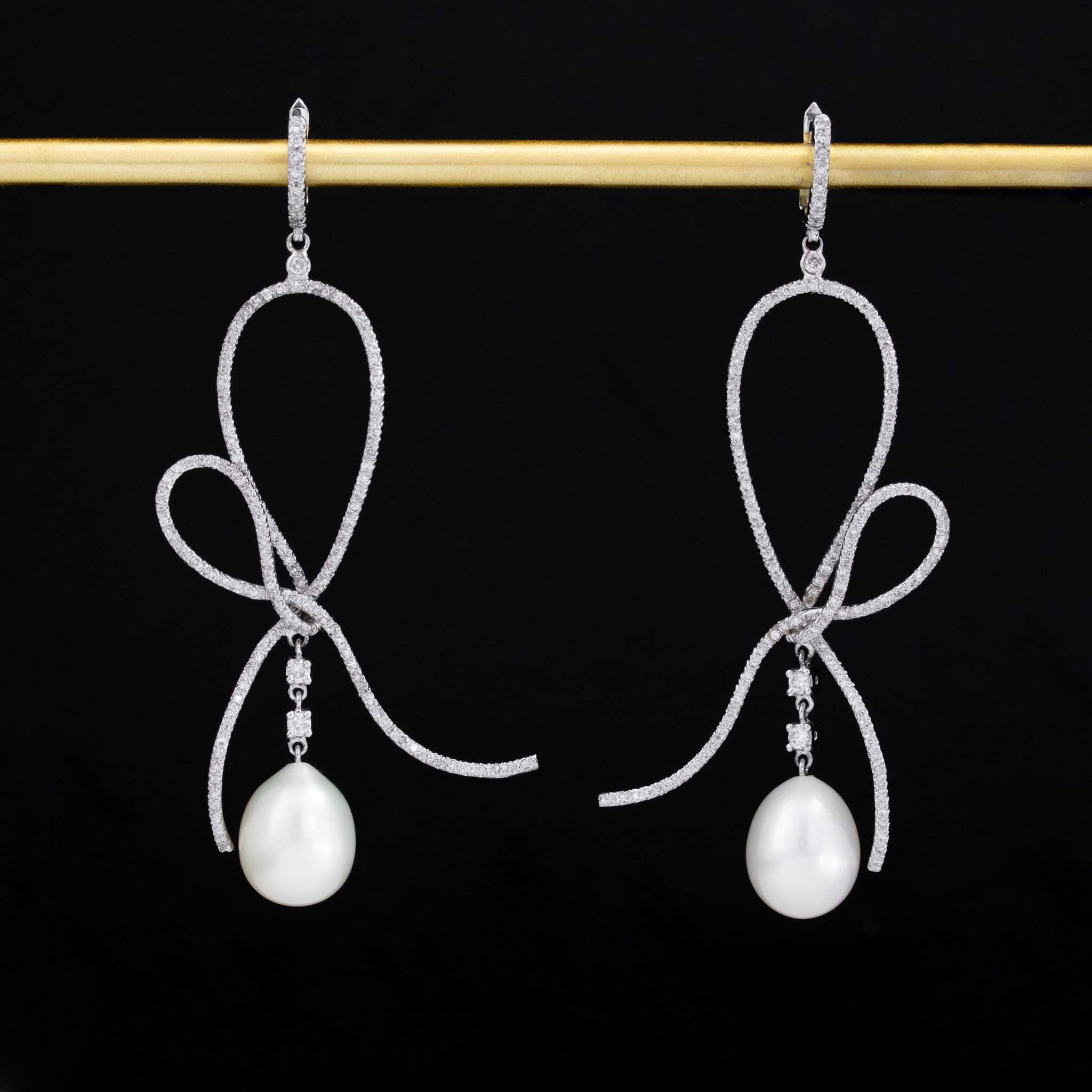 1.30ctw Diamond & Pearl Ribbon Thread Earrings