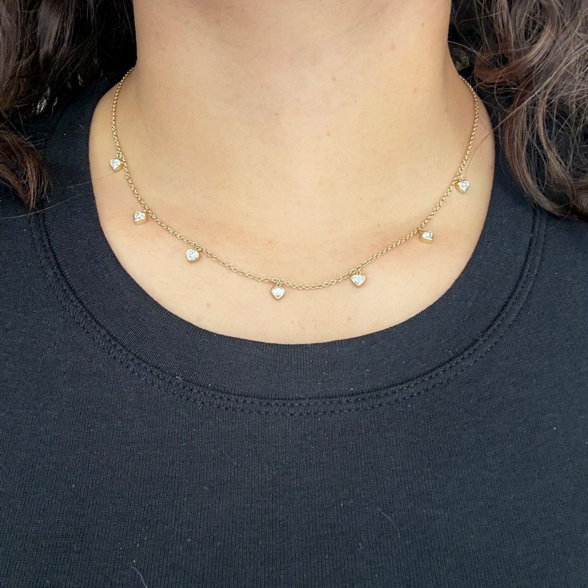 1.30ctw Heart Cut Diamond Bezel Station Necklace