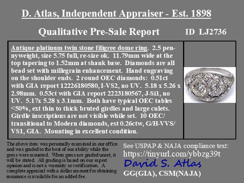 1.30ctw Old European Cut Diamond Toi et Moi Ring, GIA