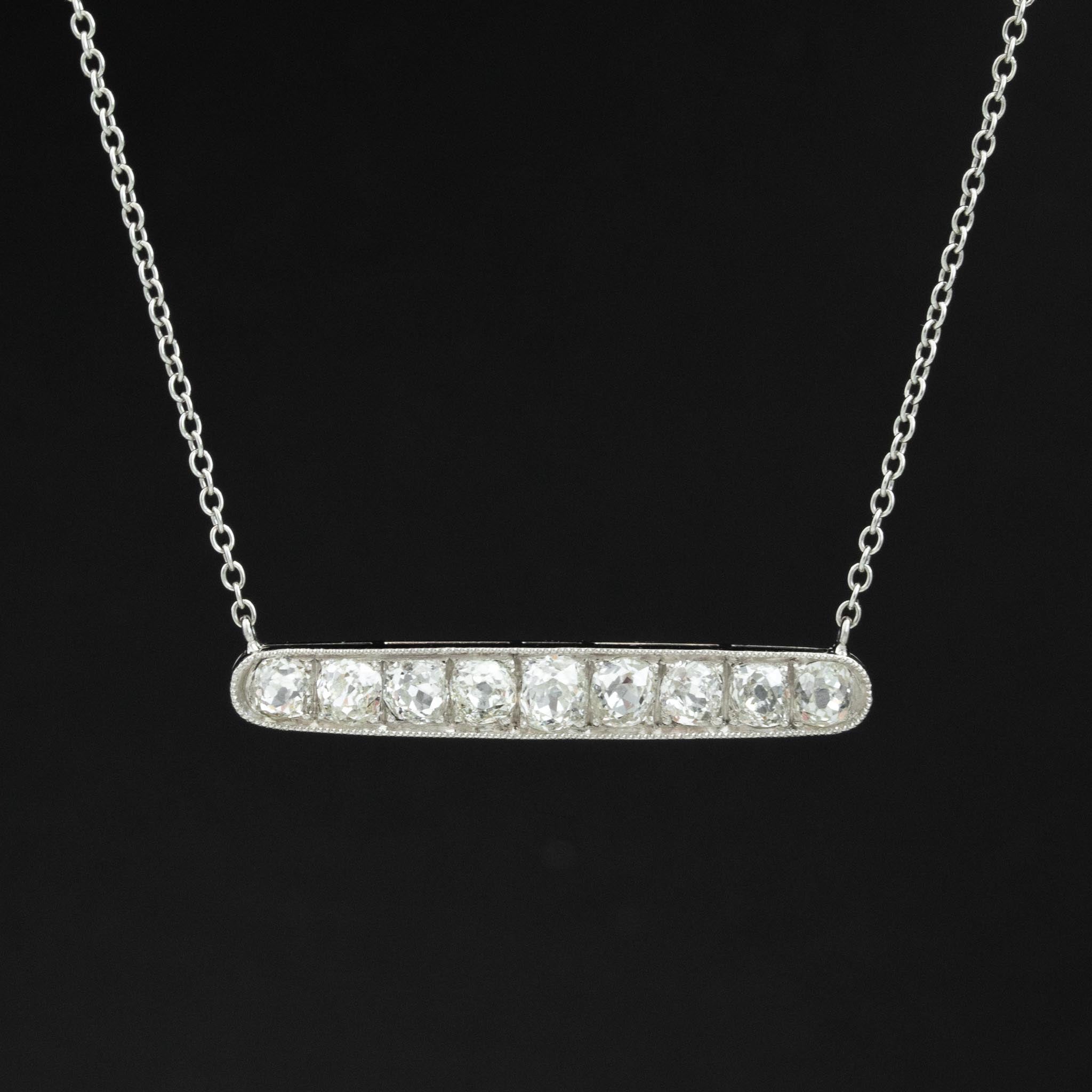 1.30ctw Old Mine Cut Diamond Bar Pendant Conversion, French