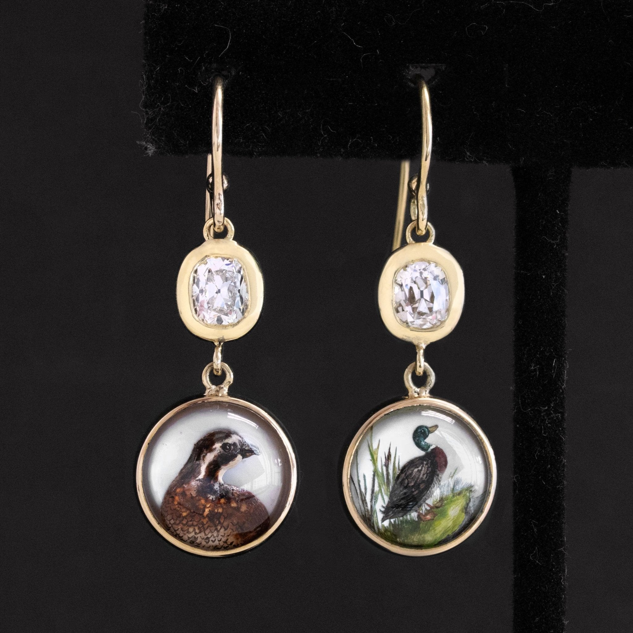 1.30ctw Old Mine Cut Diamond Crystal Bird Earrings by Tiffany and Co.