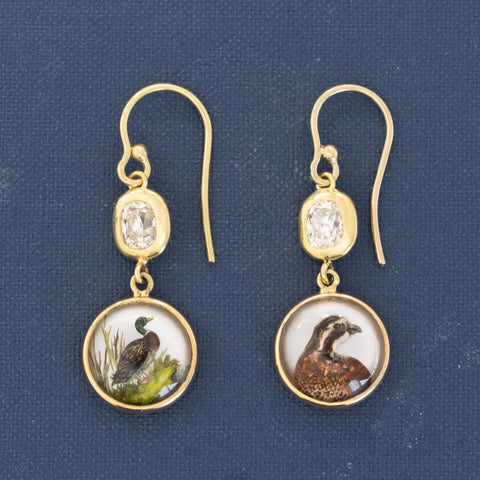 1.30ctw Old Mine Cut Diamond Crystal Bird Earrings by Tiffany and Co.