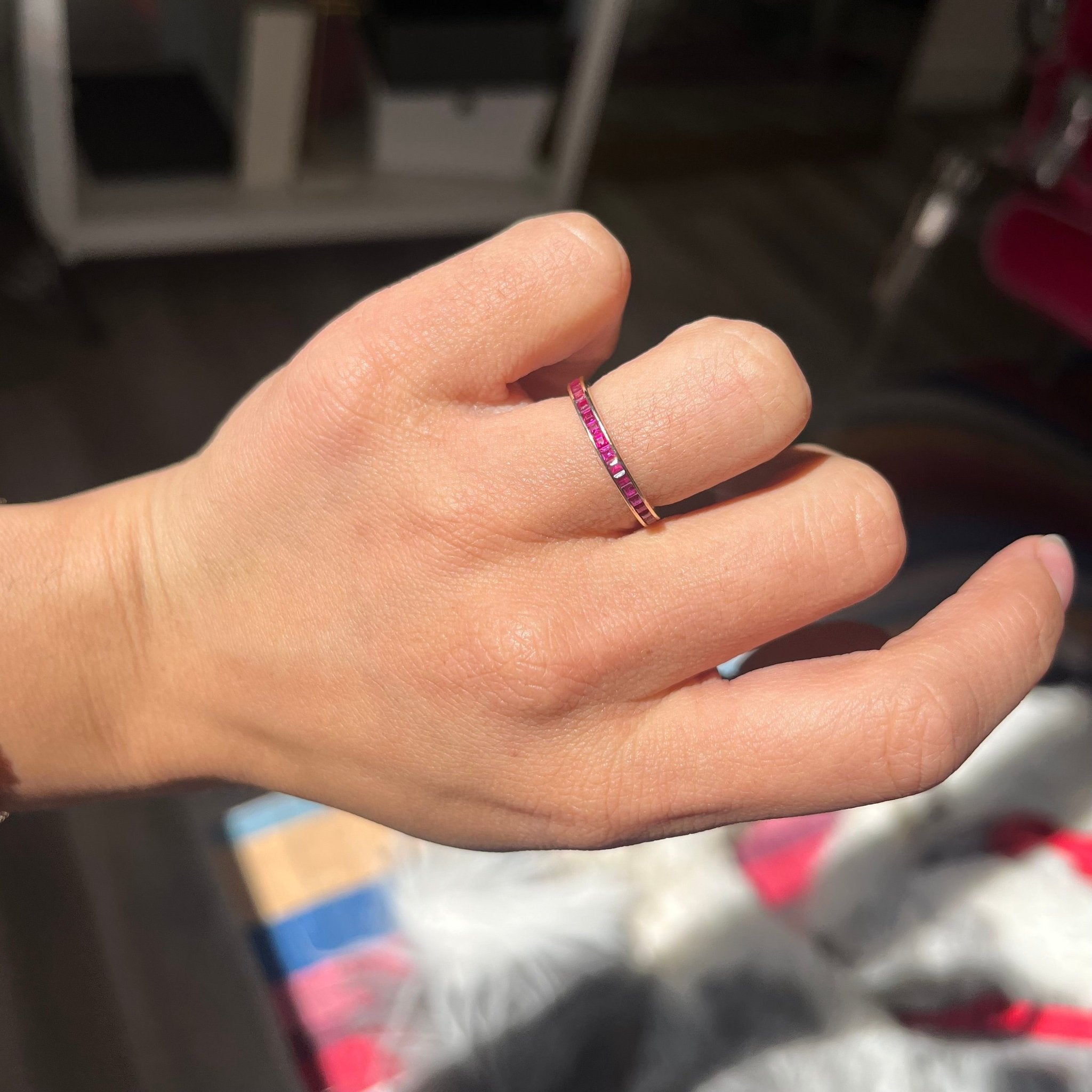 1.30ctw Ruby Step Cut Eternity Band