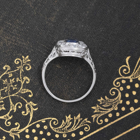 1.30ctw Sapphire & Old European Cut Diamond Cluster Ring