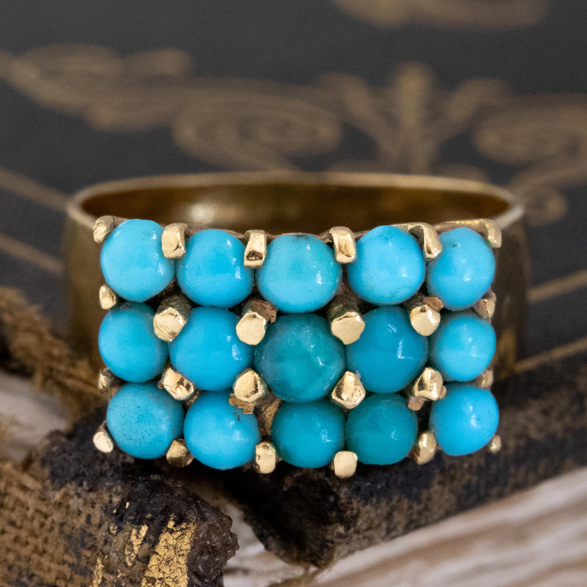 1.30ctw Vintage Turqouise Triple Row Ring
