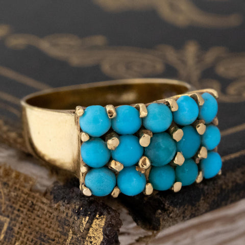1.30ctw Vintage Turqouise Triple Row Ring