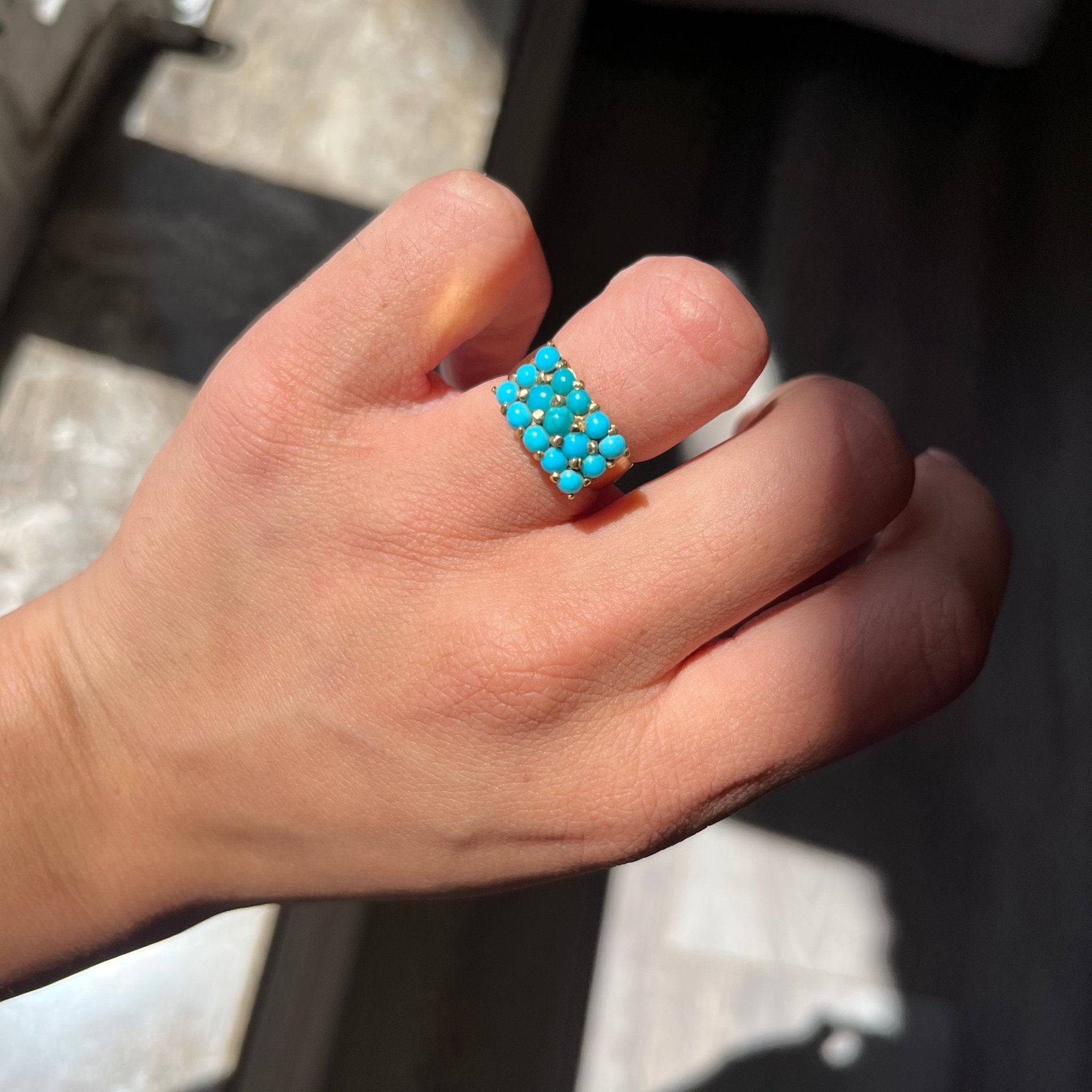 1.30ctw Vintage Turqouise Triple Row Ring