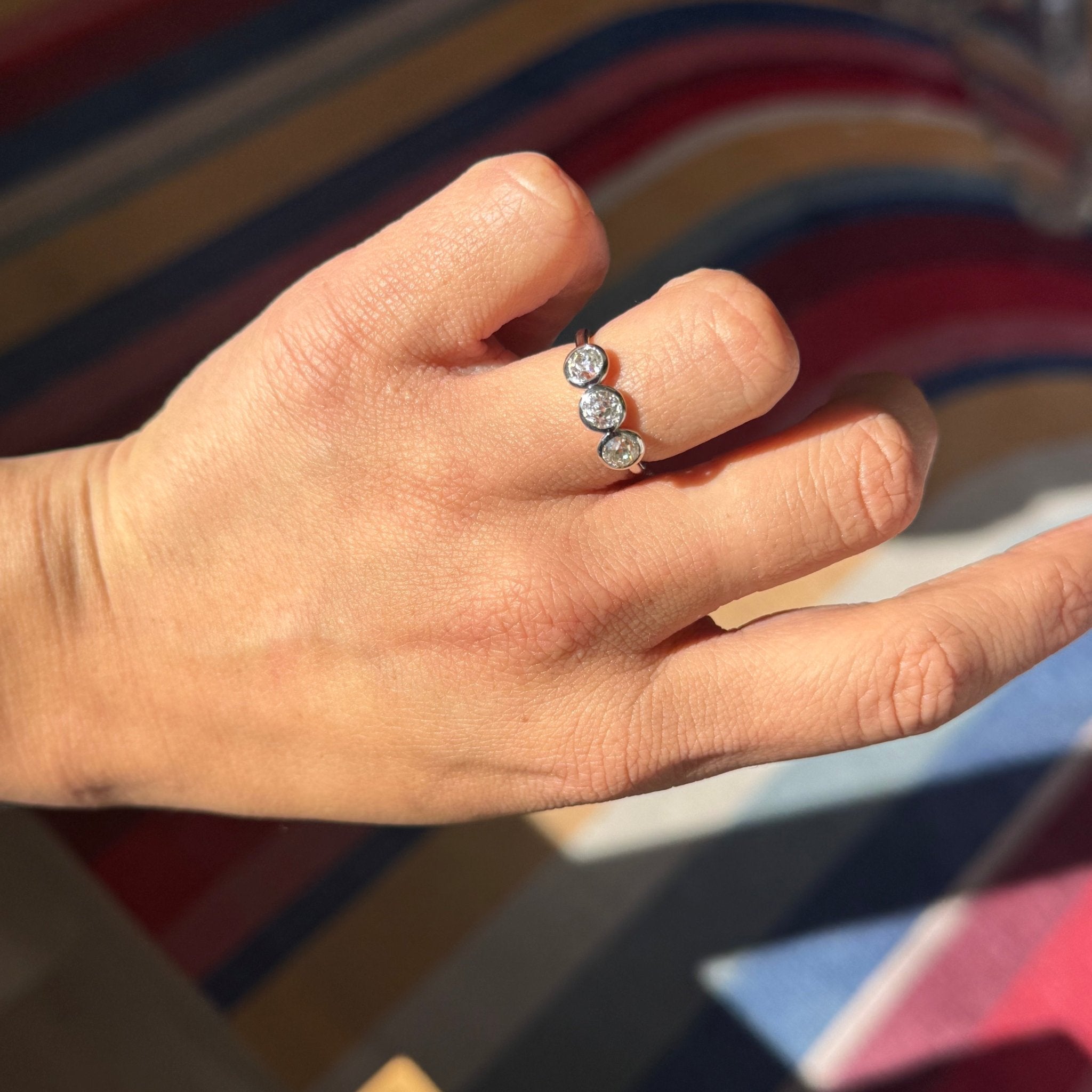 1.31ctw Old European Cut Diamond Bezel Trilogy Ring