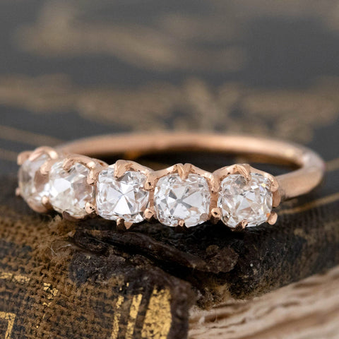 1.31ctw Old Mine Cut Diamond 5-Stone Band