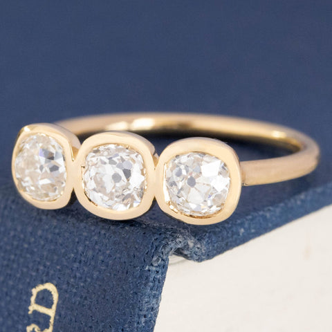 1.31ctw Old Mine Cut Diamond Bezel Trilogy Ring