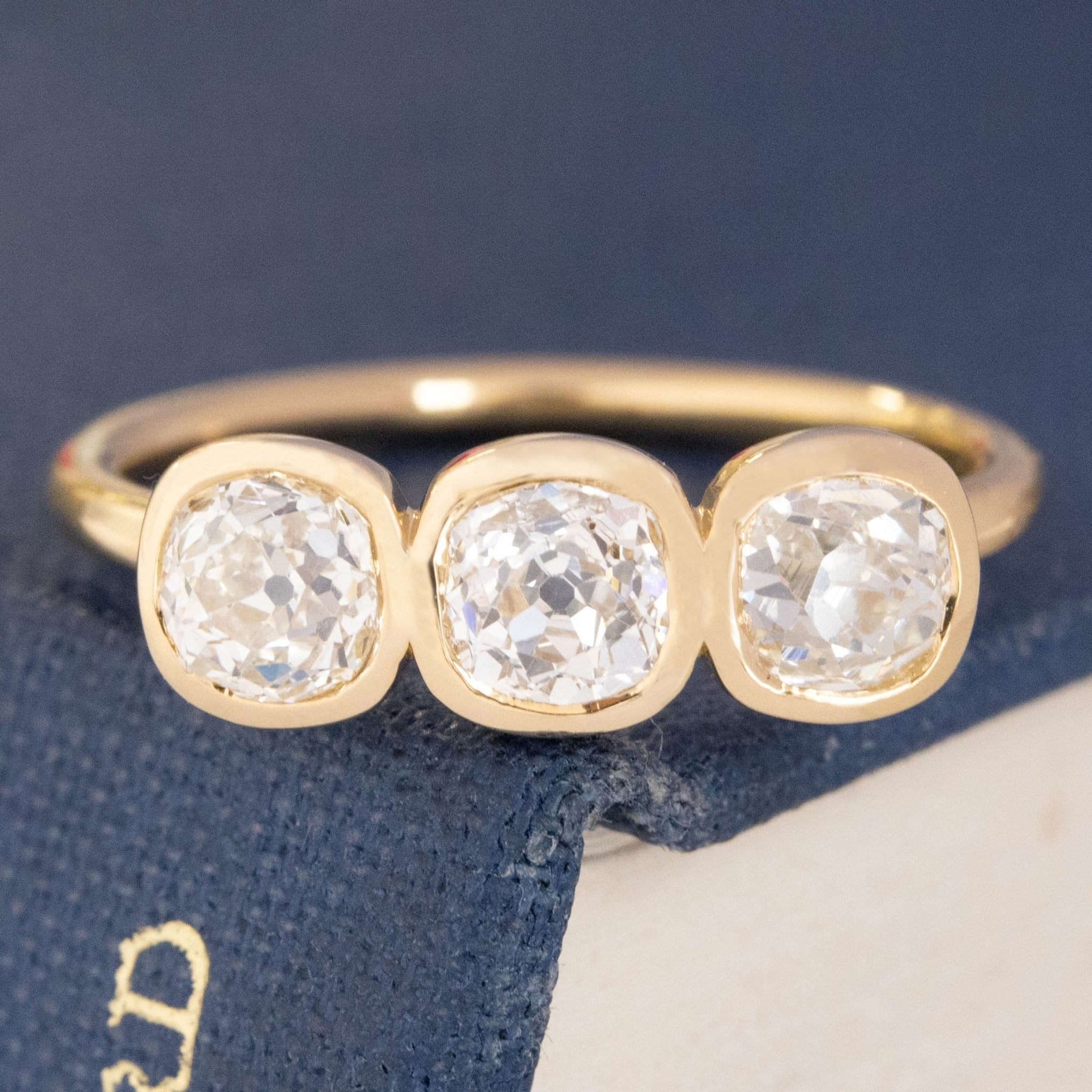 1.31ctw Old Mine Cut Diamond Bezel Trilogy Ring