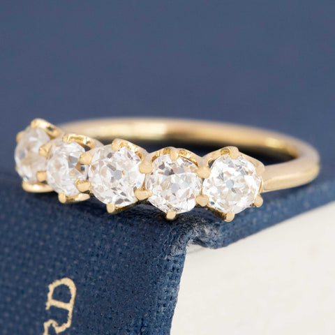 1.32ctw Old Mine Cut Diamond 5-Stone Half-Hoop Band