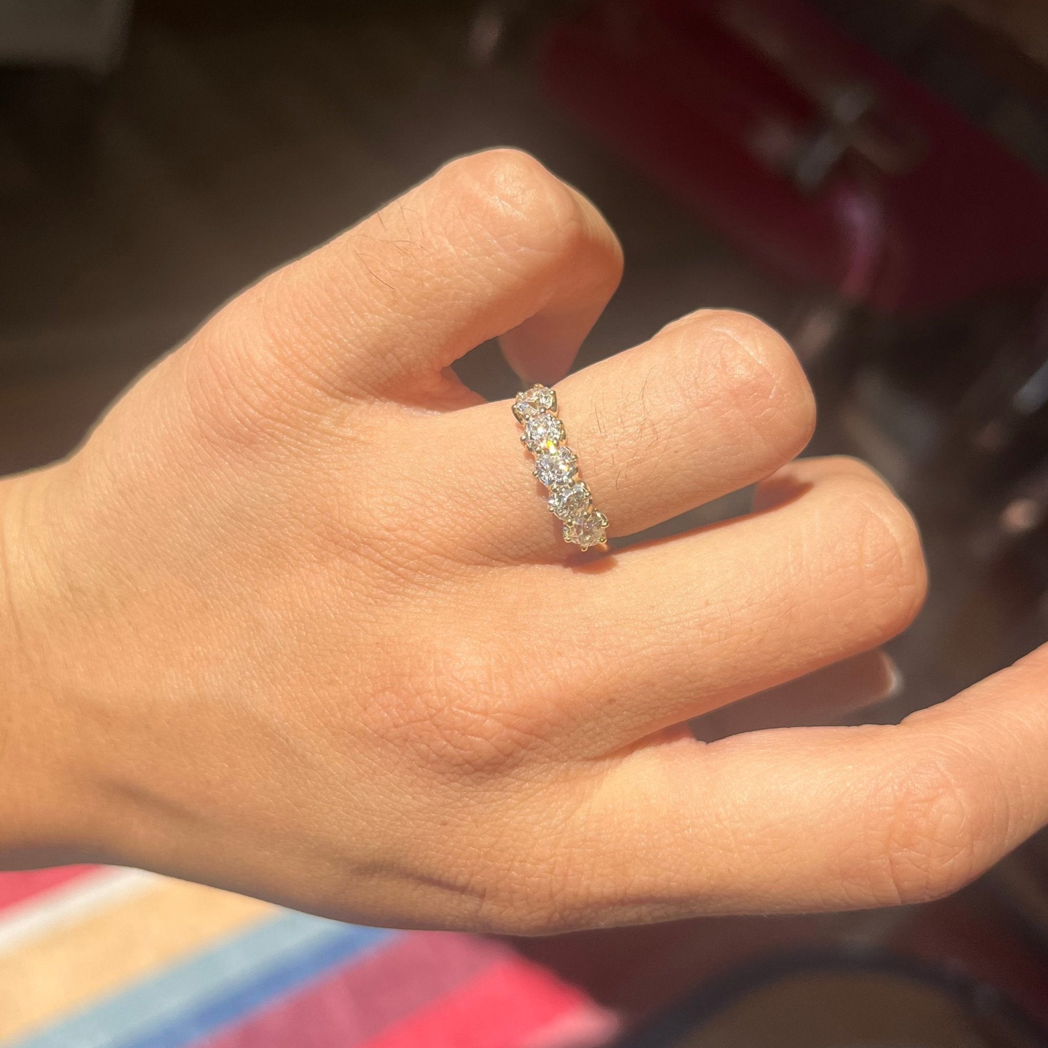 1.32ctw Old Mine Cut Diamond 5-Stone Half-Hoop Band