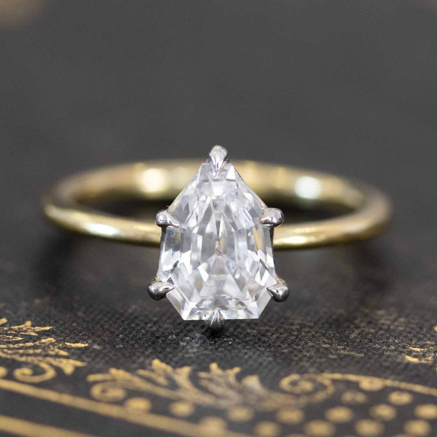 1.33ct Vintage Shield Shape Diamond Solitaire, GIA E VS