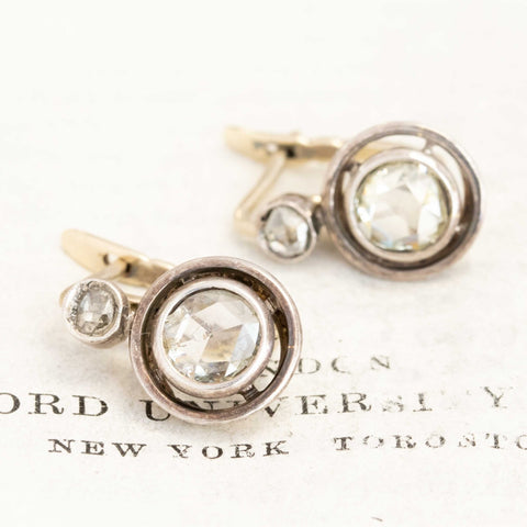 1.33ctw Antique Rose Cut Diamond Drop Earrings