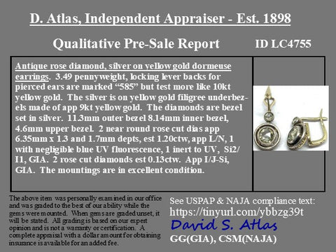 1.33ctw Antique Rose Cut Diamond Drop Earrings