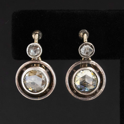 1.33ctw Antique Rose Cut Diamond Drop Earrings