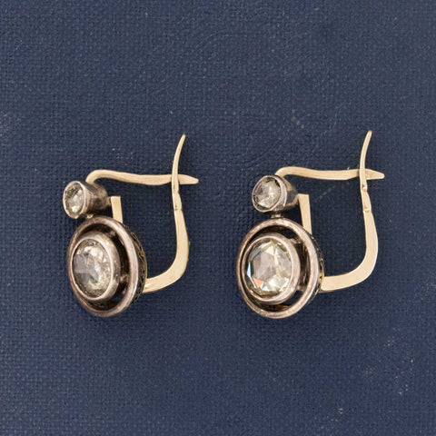 1.33ctw Antique Rose Cut Diamond Drop Earrings