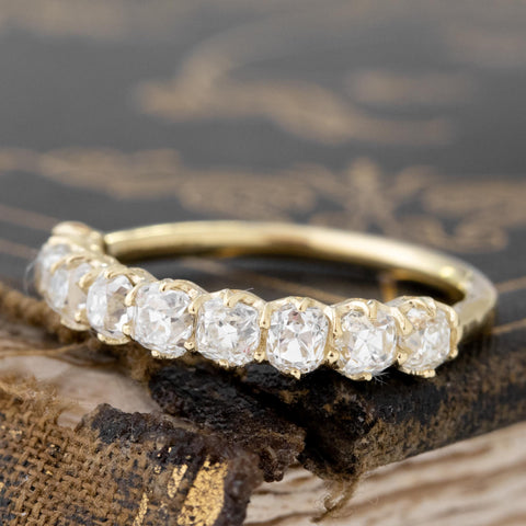 1.33ctw Old Mine Cut Diamond 9-Stone Half-Hoop Band