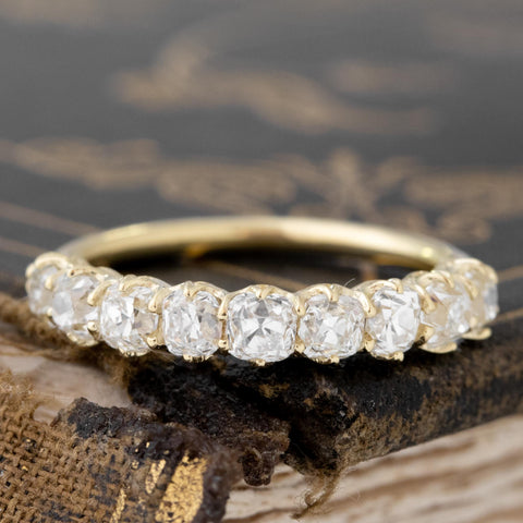 1.33ctw Old Mine Cut Diamond 9-Stone Half-Hoop Band