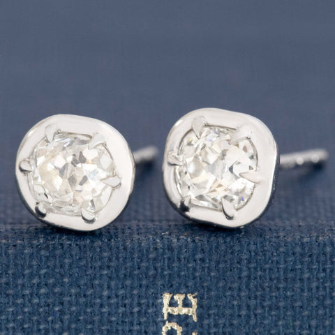 1.33ctw Old Mine Cut Diamond Stud Earrings