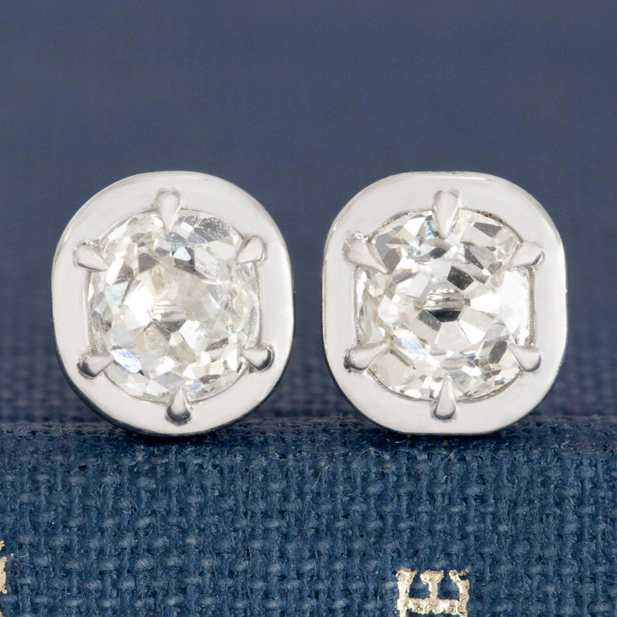 1.33ctw Old Mine Cut Diamond Stud Earrings