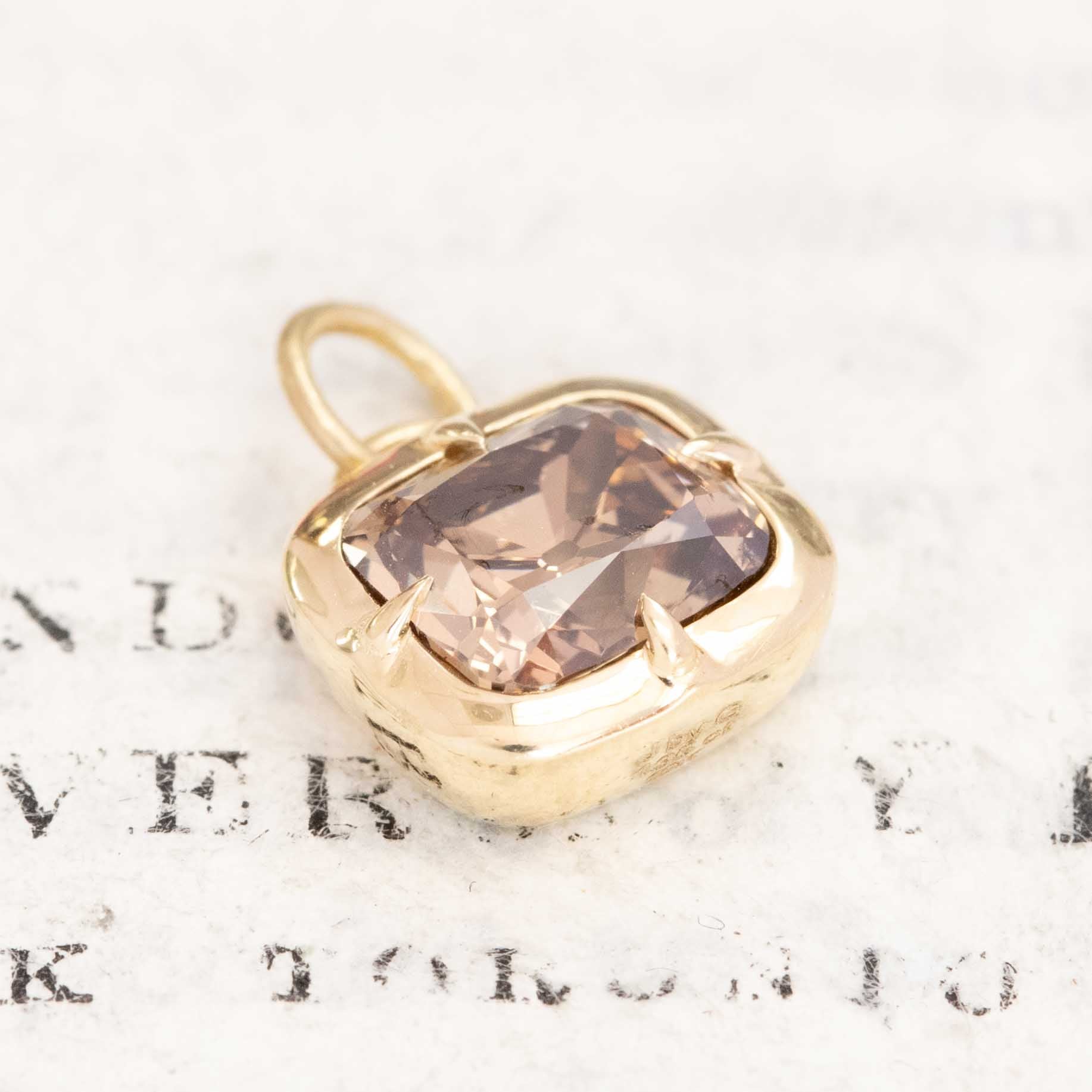 Warm brown vintage diamond pendant, Old Mine Cut, compass design
