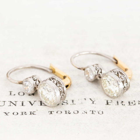 1.35ctw Antique-Inspired Transitional Cut Diamond Dormeuse Earrings