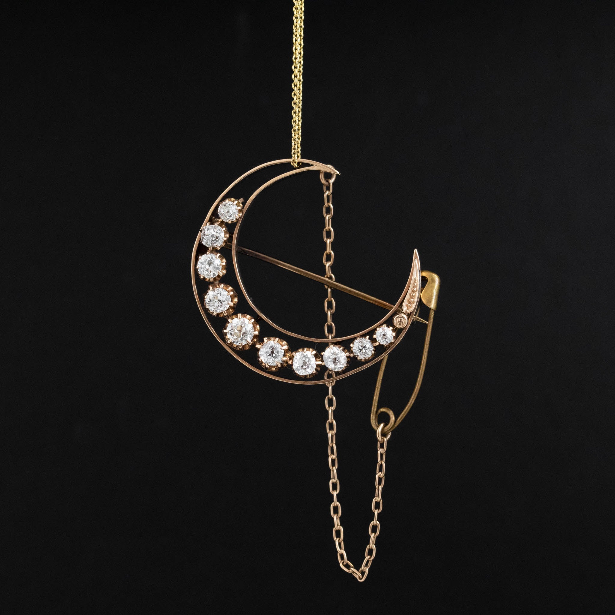 1.35ctw Victorian Diamond Crescent Moon Brooch